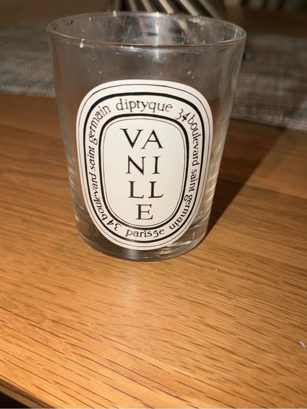 diptyque Clear Glass Vanille Candle Holder with White Label
